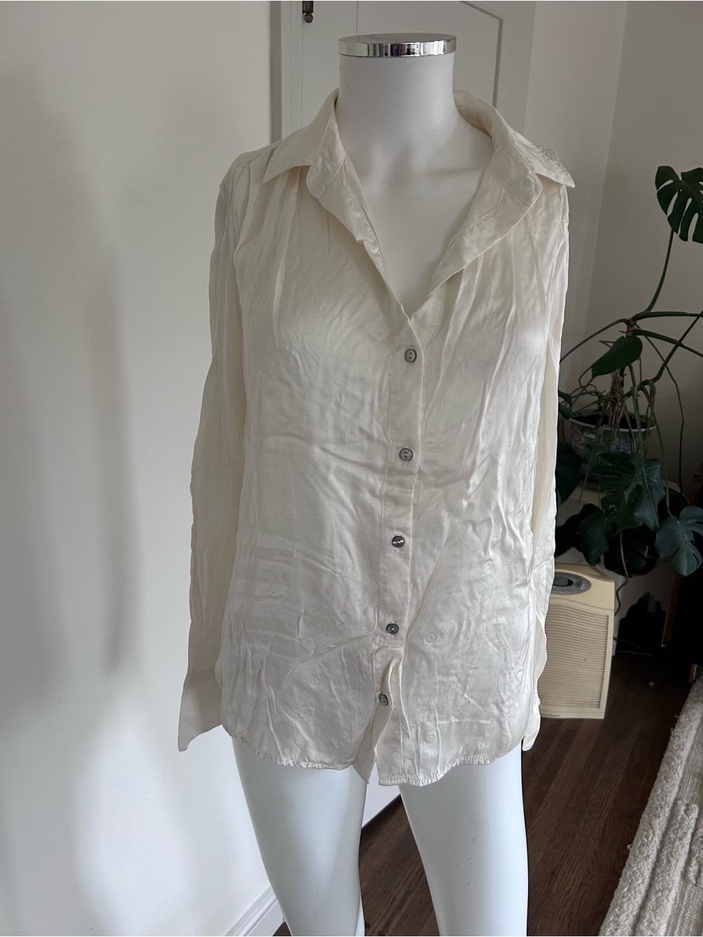 Bella Dahl Ivory Button Down Long Sleeve Shirt Blouse Size S